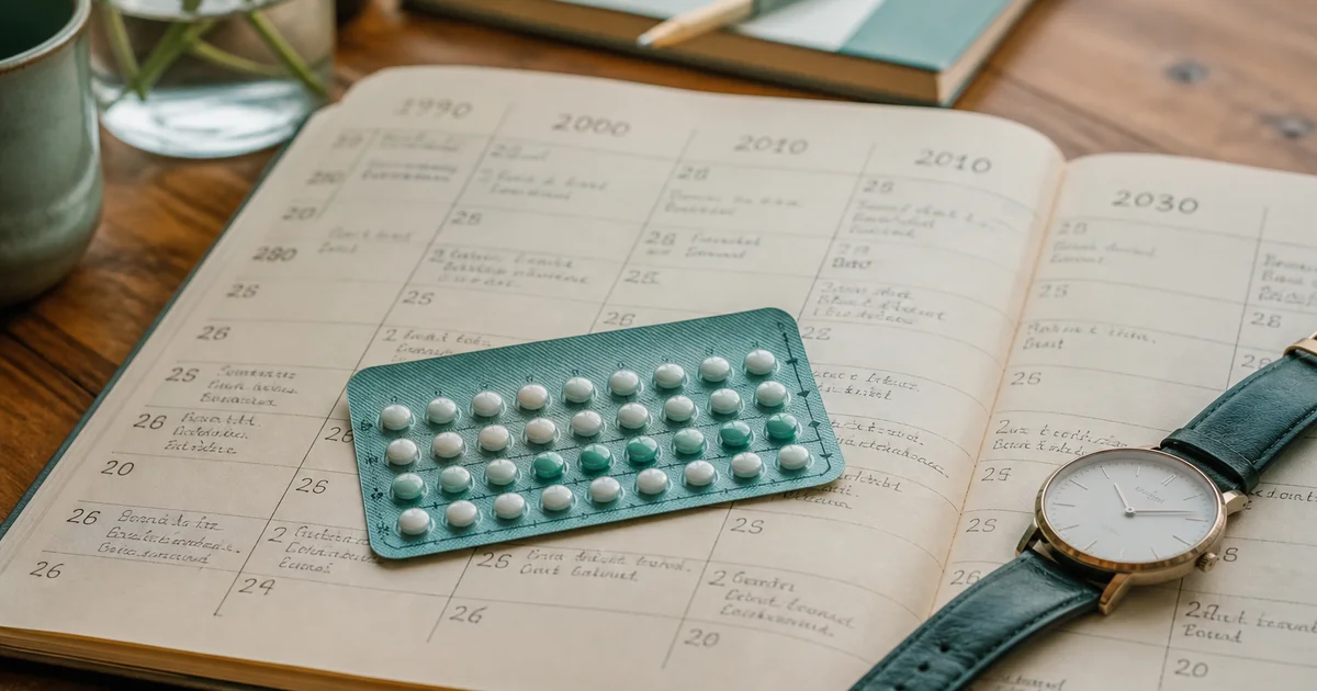 Contraceptive pill blister on a life calendar — autonomy and delayed milestones
