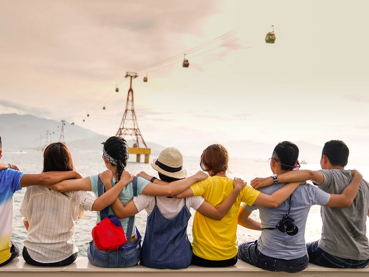 Friendly group outdoors, shared laughter